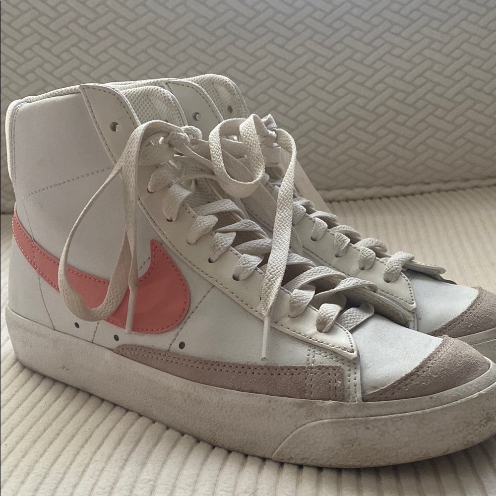 Nike Blazer Women's White and Peach High-Top Sneakers